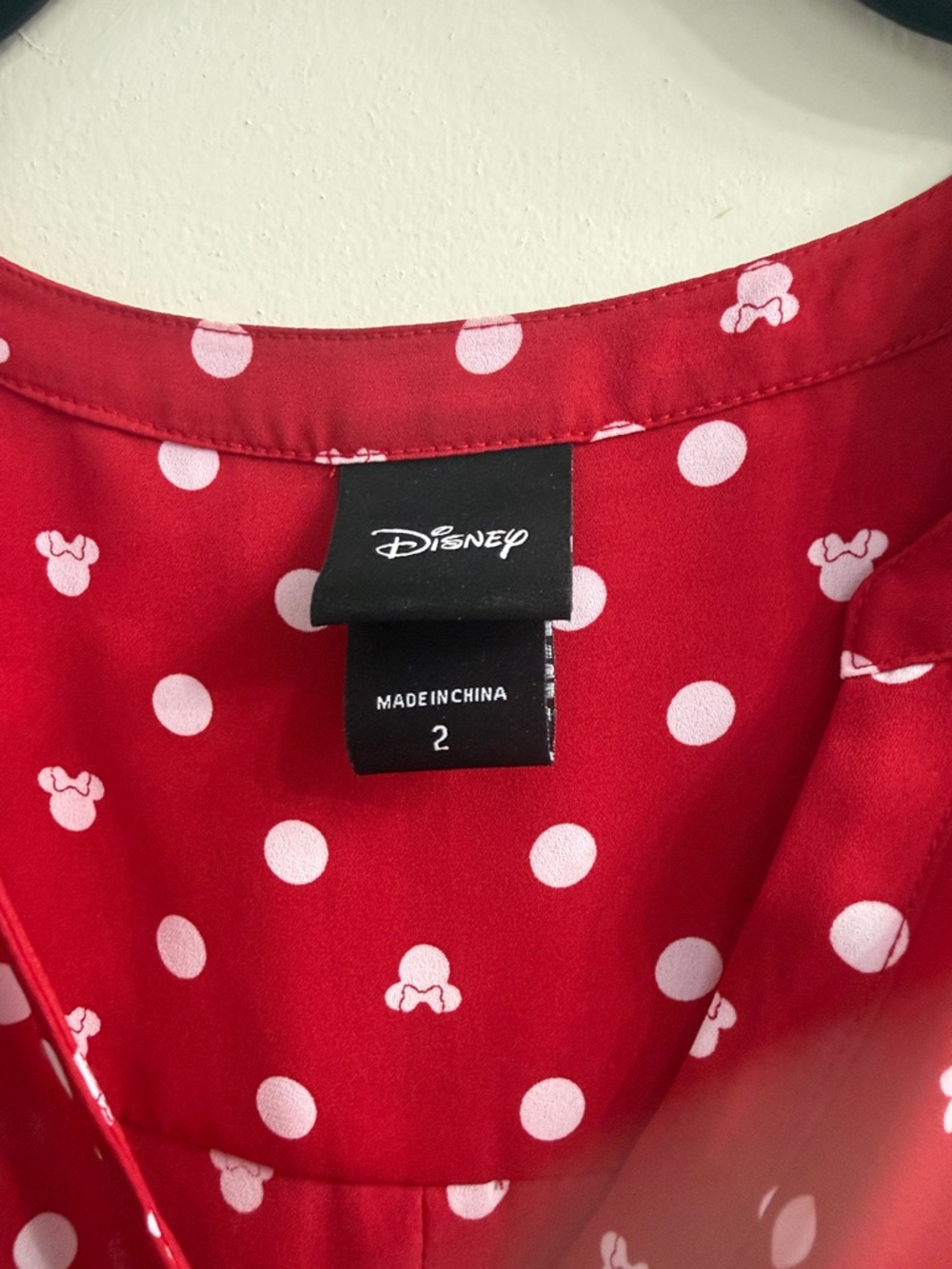 Women's Red Polka Dot V-Neck Blouse DISNEY - Picture 2 of 5